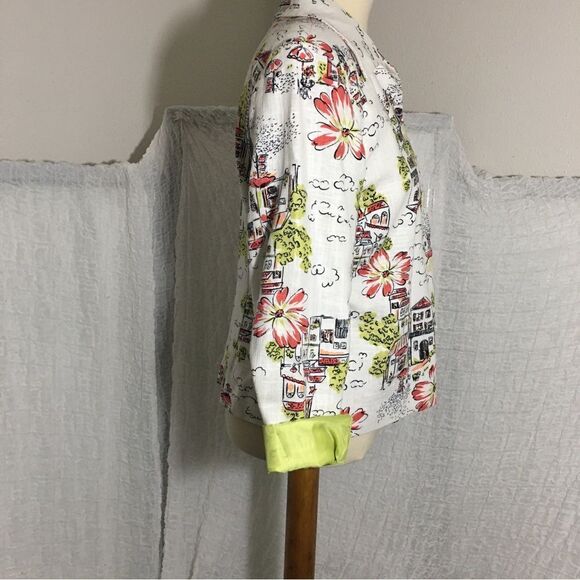 Coldwater Creek Hawaian City Scape Art Linen Blend Jacket Size Small - Picture 4 of 8